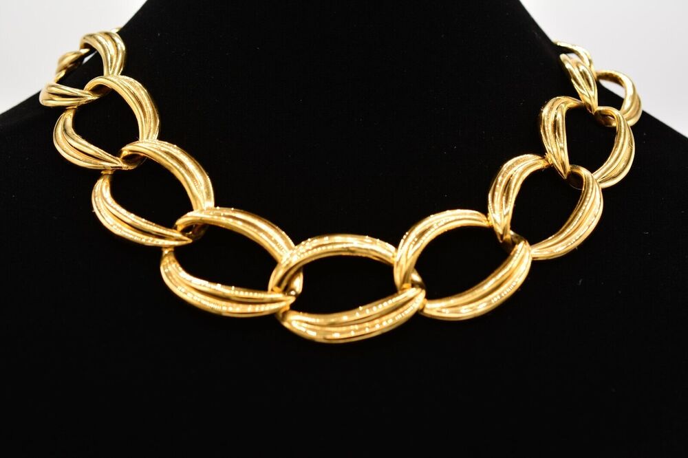 Napier Vintage Chain Necklace Collar Chunky Heavy Gold Tone Signed 1980s Bin1